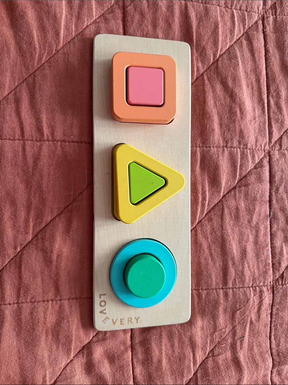 Lovevery Wooden Shape Puzzle Board - Pink, Orange, Yellow, Green & Blue